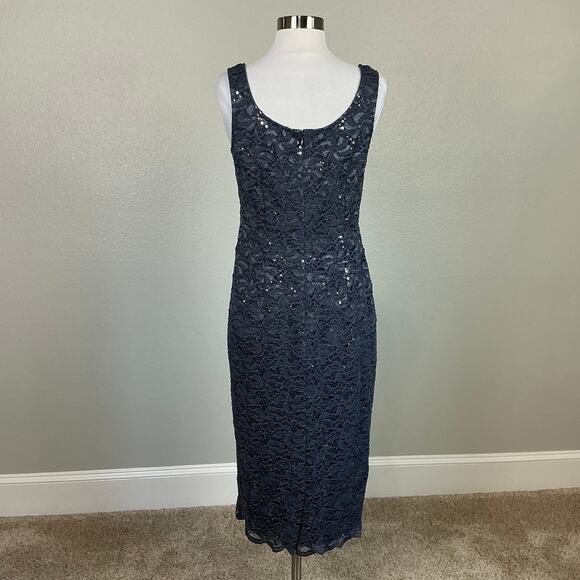 Alex Evenings Sequined Lace Sleeveless Midi Sheath Cocktail Dress Gray Size 8 - Picture 7 of 12